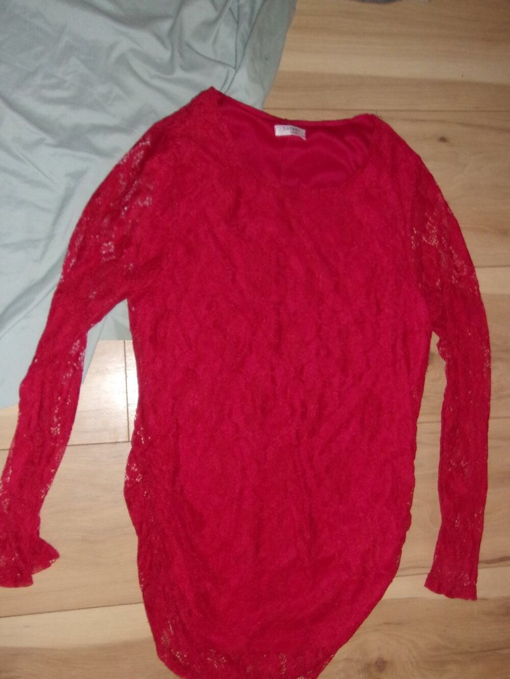 size   large womens red lace shirt top casual dress  long sleeve